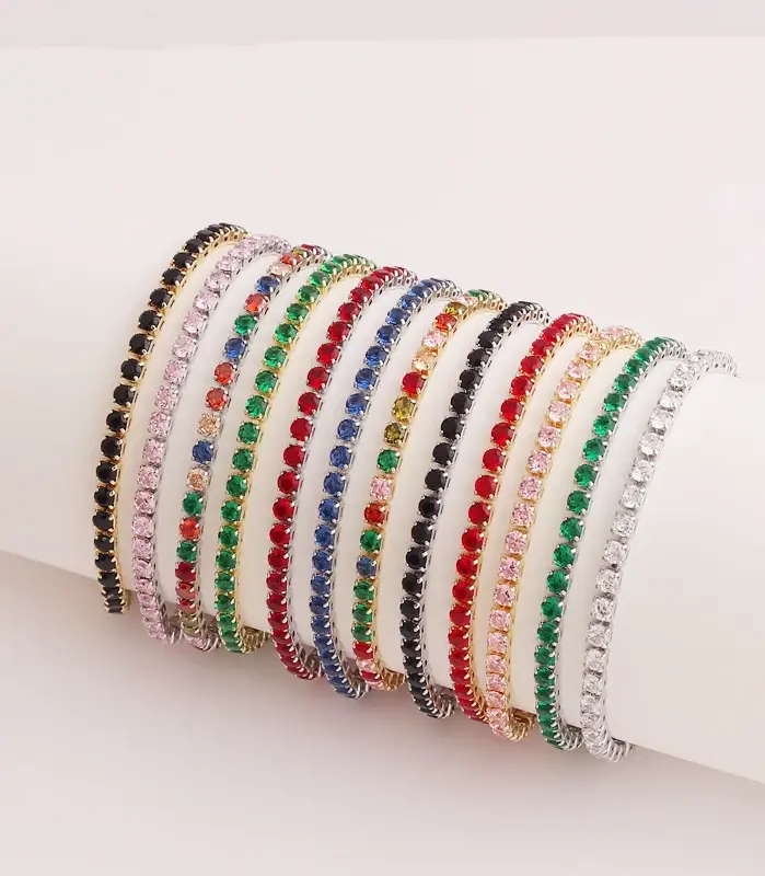 Abalorio de circonia cúbica de arcoíris brillante de 3mm, pulseras de tenis de cristal austriaco coloridas y encantadoras para mujer, regalo de Navidad y Año Nuevo, Bling 2