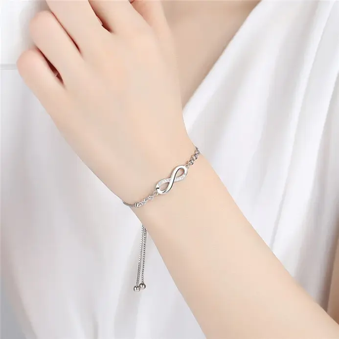 Pulseras finas de cristal de Plata de Ley 925 para mujer, pulseras con dijes ajustables con nudo Vintage a la moda, regalos de joyería para fiesta y boda 2