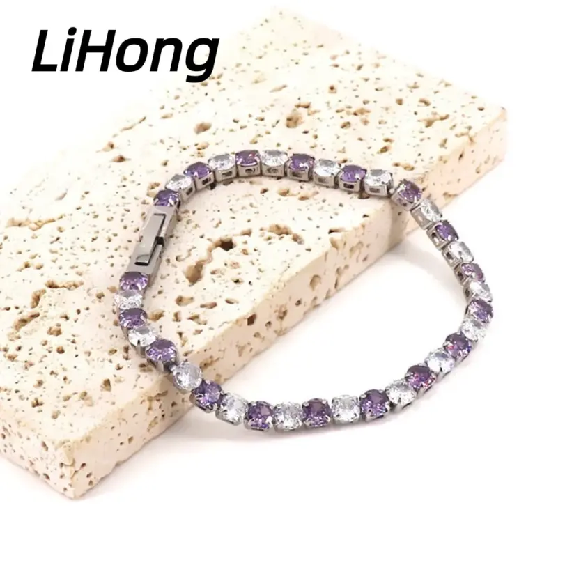 Joyería de plata de ley 925, pulsera de tenis de 16cm-21cm, circonita de colores de 4mm, regalo de aniversario, pulsera de plata de ley para mujer 5