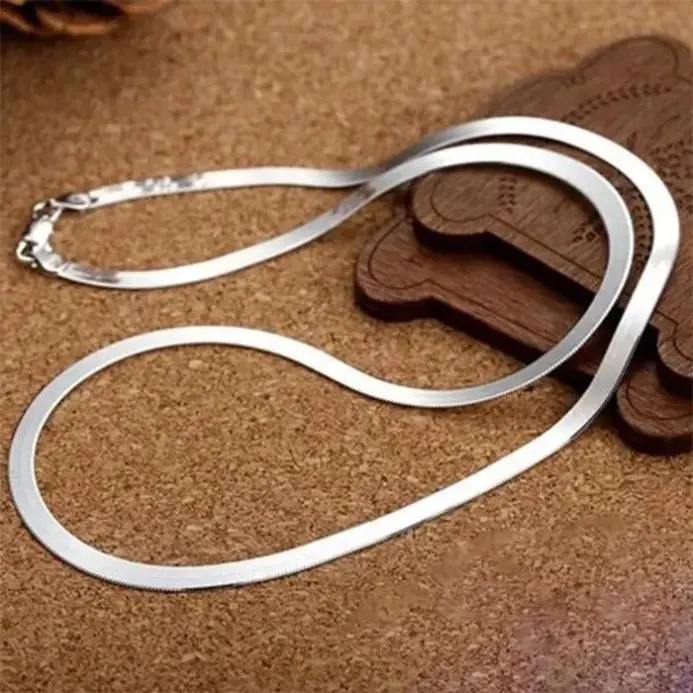 Nuevo collar de cadena de hoja fina de Plata de Ley 925 de 4MM para mujeres y hombres, joyería de lujo para fiesta y boda, regalos de vacaciones para mejores amigos 2