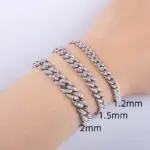 pulsera cubana de moissanita, Plata de Ley 925 de Hip Hop, 1,2mm/1,5mm/2mm, llamativo de Metal pesado llamativo para hombres y mujeres 6