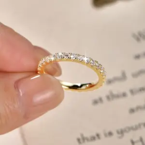 Anillo de boda Lnngy de oro de 14k para mujer, certificado D Color VVS1, anillo de eternidad de moissanita de 2mm creado en laboratorio, joyería brillante 1