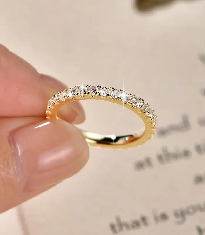 Anillo de boda Lnngy de oro de 14k para mujer, certificado D Color VVS1, anillo de eternidad de moissanita de 2mm creado en laboratorio, joyería brillante 1