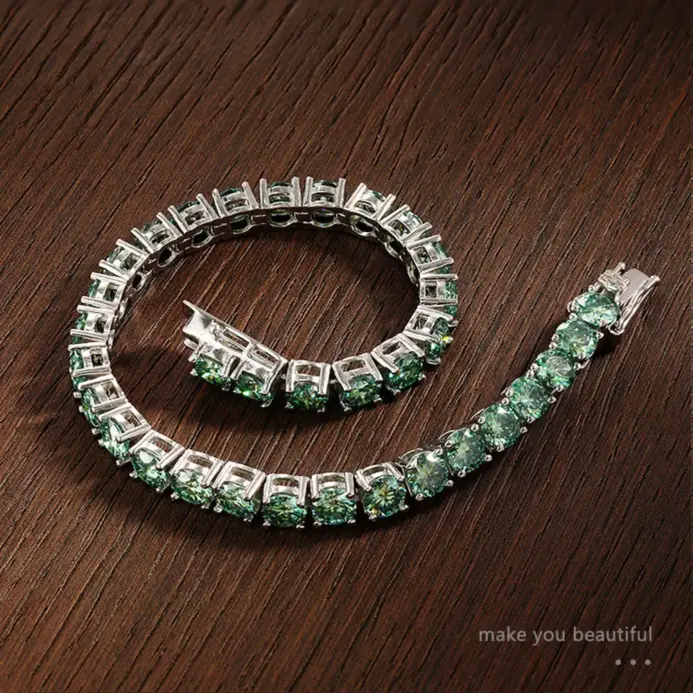KNOBSPIN D VVS, pulseras de tenis originales de moissanita verde para mujeres y hombres, diamantes de laboratorio con joyería de boda GRA, pulsera de plata 925 2