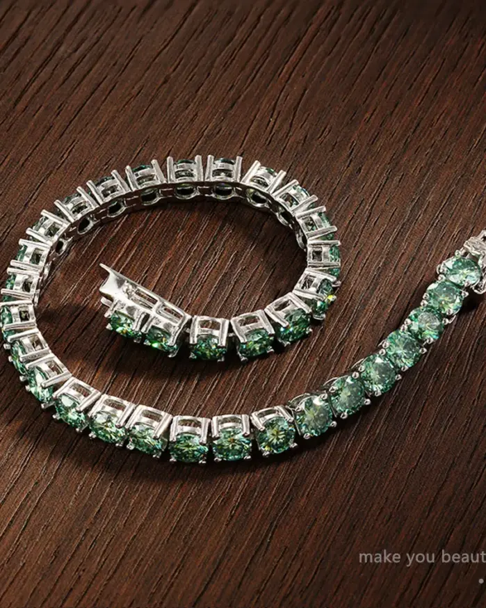 KNOBSPIN D VVS, pulseras de tenis originales de moissanita verde para mujeres y hombres, diamantes de laboratorio con joyería de boda GRA, pulsera de plata 925 2