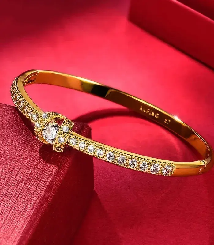 Pulsera de Oro AU999 con Diamantes, Pulsera Simple y Ligera para Mujer, Pulsera de Oro Real de 24K, Joyería 1