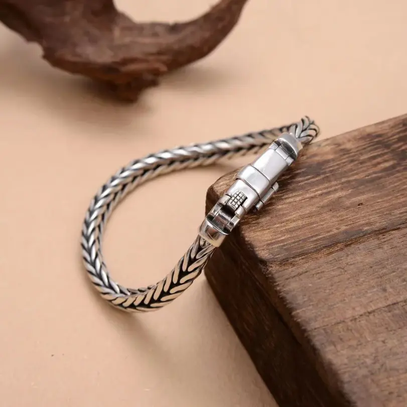 Pulsera de plata de ley S925 para hombre y mujer, alfiler tejido a mano, 6mm, joyería de lujo, regalo 3