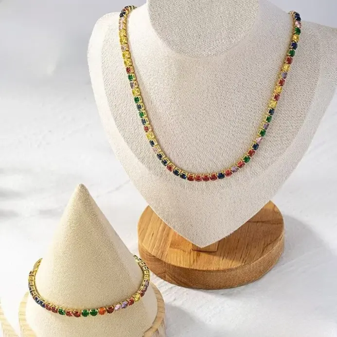 Collar de Cristal de Circonio Colorido de Una Sola Hilera, Joyería de Moda para Mujer, Venta Transfronteriza, Gargantilla Hip Hop, Diseño Geométrico 1