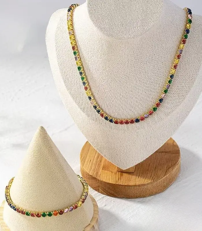 Collar de Cristal de Circonio Colorido de Una Sola Hilera, Joyería de Moda para Mujer, Venta Transfronteriza, Gargantilla Hip Hop, Diseño Geométrico 1