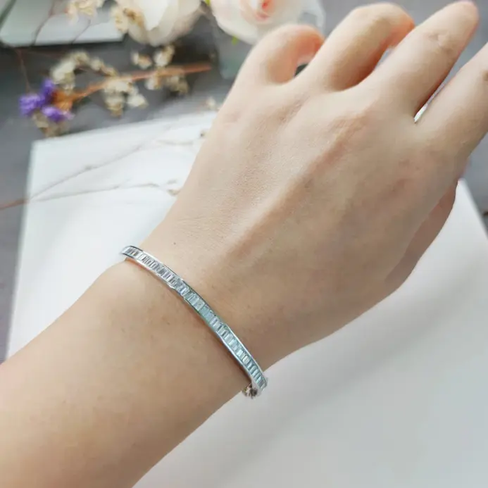 brazalete de tenis para mujer, de Plata de Ley 925, Baguette, cristal CZ, joyería nupcial de lujo para boda 2