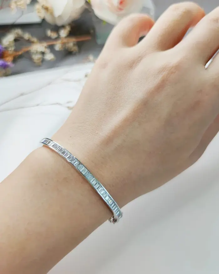 brazalete de tenis para mujer, de Plata de Ley 925, Baguette, cristal CZ, joyería nupcial de lujo para boda 2