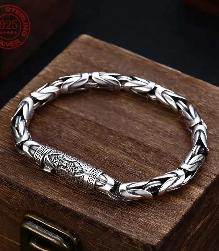Hechos a mano nuevos de Plata de Ley 925 Retro para hombre, pulsera trenzada segura, pulseras de nicho de Hip Hop con maja de diamante, accesorios de joyería 1