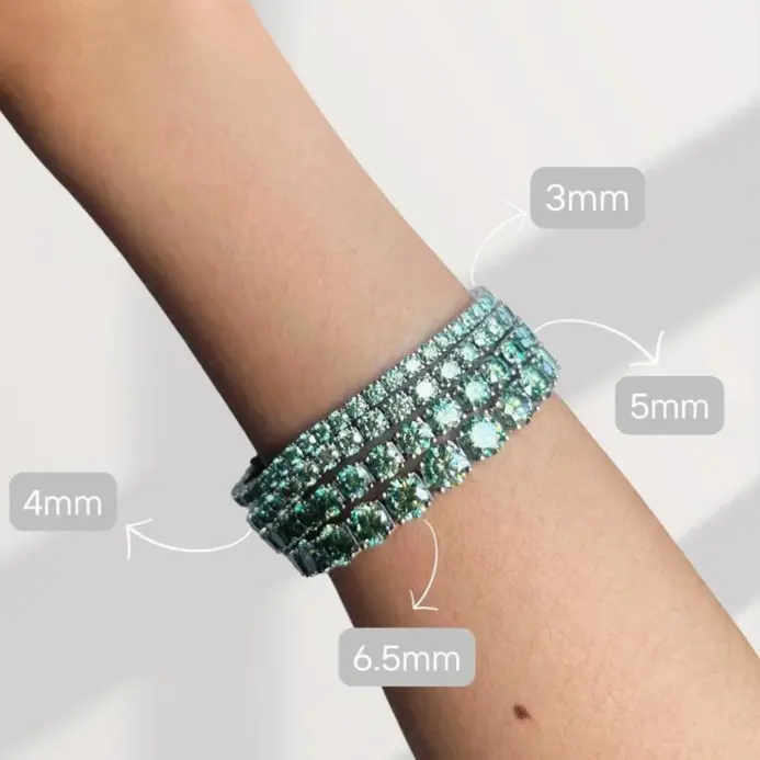 Pulsera de tenis de moissanita verde certificada para mujer, chapada en plata 925, oro de 18 quilates, pulseras de diamantes de 3/4/5/6,5mm, joyería fina 2