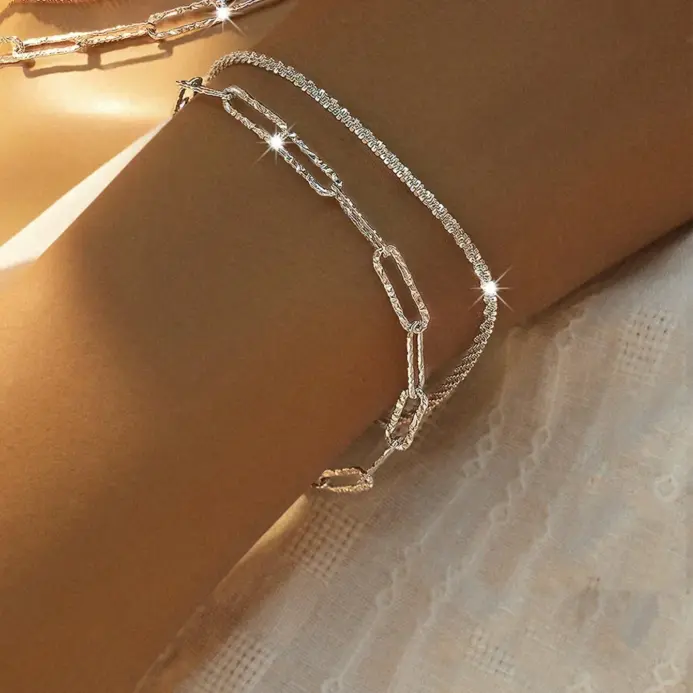 Pulseras Brillantes de Plata de Ley 925 para Mujer, Diseño Coreano de Moda, Pulseras de Doble Capa con Diseño de Cielo Estrellado, Joyería para Bodas 2