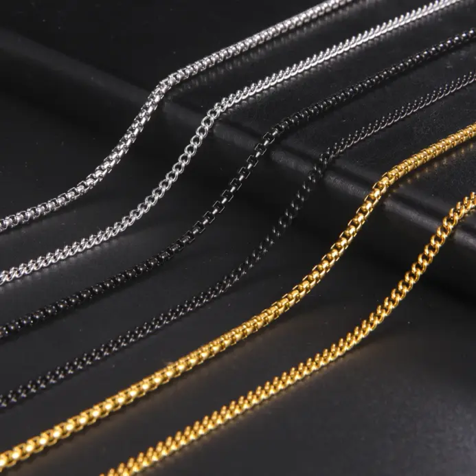 Skyrim-collar de cadena de caja larga de 60cm para hombre, cadenas de eslabones de Color negro y dorado de acero inoxidable, joyería Punk básica al por mayor 1
