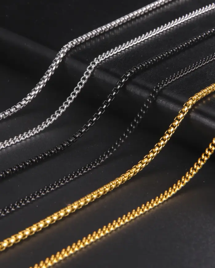 Skyrim-collar de cadena de caja larga de 60cm para hombre, cadenas de eslabones de Color negro y dorado de acero inoxidable, joyería Punk básica al por mayor 1