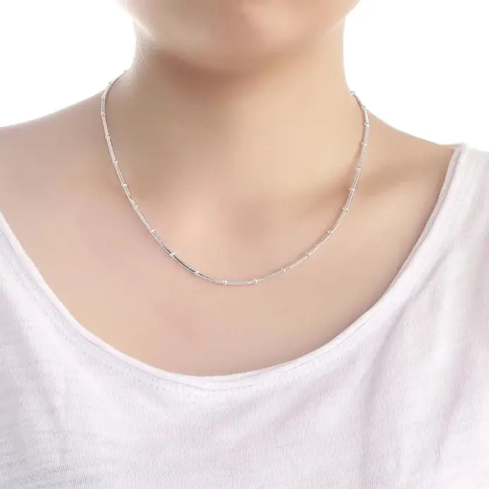 Collar de plata de ley 925 de 45-50cm, cadena de serpiente, hermosa cuenta Simple para mujer, joyería de moda para boda, regalos de navidad 2