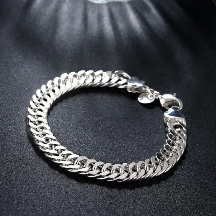 Pulsera sólida de cadena lateral con hebilla bonita de Plata de Ley 925 para mujeres y hombres, abalorio para regalo de fiesta, joyería de moda para boda 1