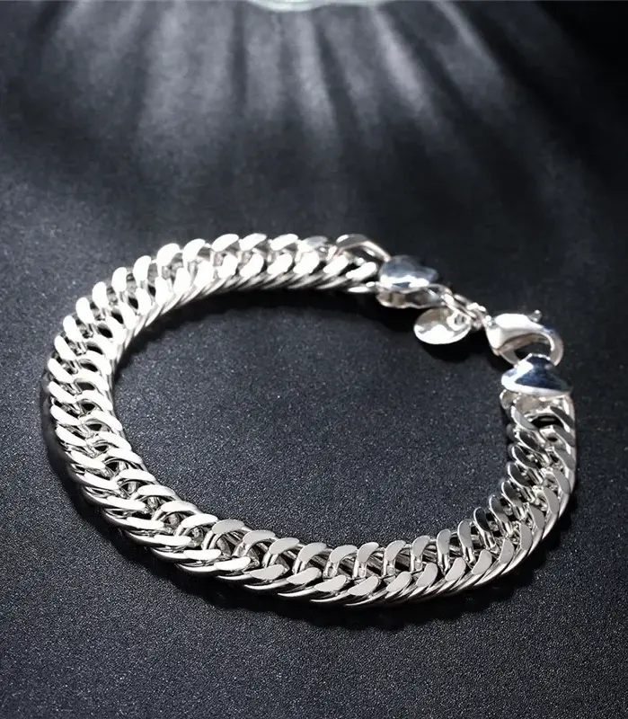 Pulsera sólida de cadena lateral con hebilla bonita de Plata de Ley 925 para mujeres y hombres, abalorio para regalo de fiesta, joyería de moda para boda 1
