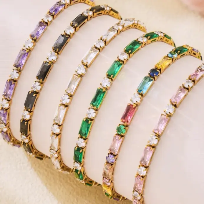 🌈 Pulsera Tennis "Arcoíris Baguette" – Acero Inoxidable y Oro 18K 2