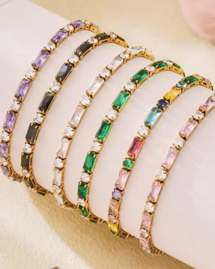🌈 Pulsera Tennis "Arcoíris Baguette" – Acero Inoxidable y Oro 18K 2