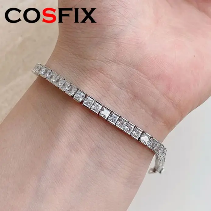 Pulsera de moissanita de 3mm para mujer s925, pulsera de moissanita para mujer, pulsera de moissanita completa de princesa de Color D para mujer 1