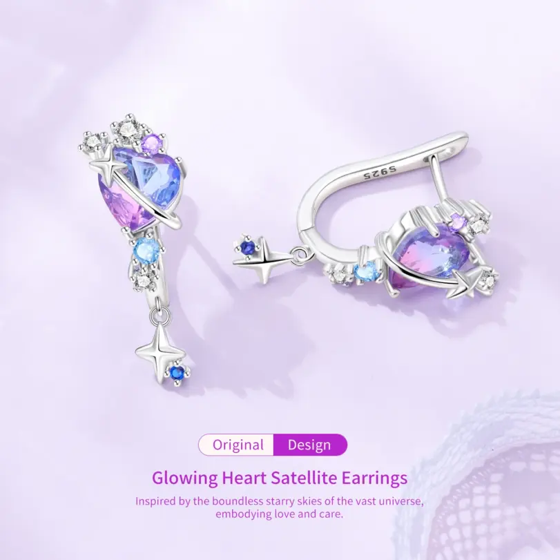 ❤️ Pendientes "Heart Prism" – Plata S925 (Edición Color & Brillo) 2