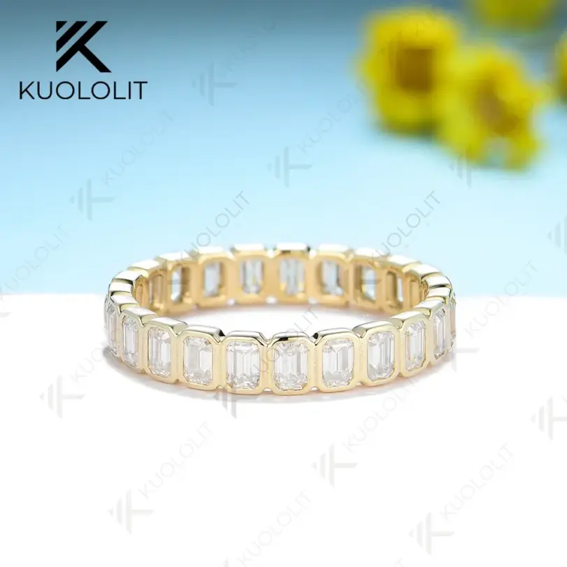 3.5CTW Anillo de moissanita con corte esmeralda para hombres y mujeres PT950 Soild 14K 10K Anillo de plata de oro amarillo para boda Navidad 1