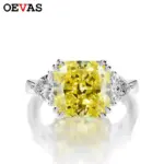 Anillos de boda de plata de ley 100% 925, brillantes, cuadrados, de 10x10mm, color rosa, blanco, amarillo, con diamantes de alto contenido de carbono, joyería fina para mujer 1