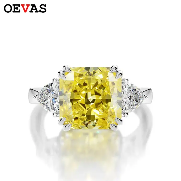Anillos de boda de plata de ley 100% 925, brillantes, cuadrados, de 10x10mm, color rosa, blanco, amarillo, con diamantes de alto contenido de carbono, joyería fina para mujer 1