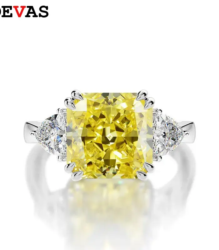 Anillos de boda de plata de ley 100% 925, brillantes, cuadrados, de 10x10mm, color rosa, blanco, amarillo, con diamantes de alto contenido de carbono, joyería fina para mujer 1