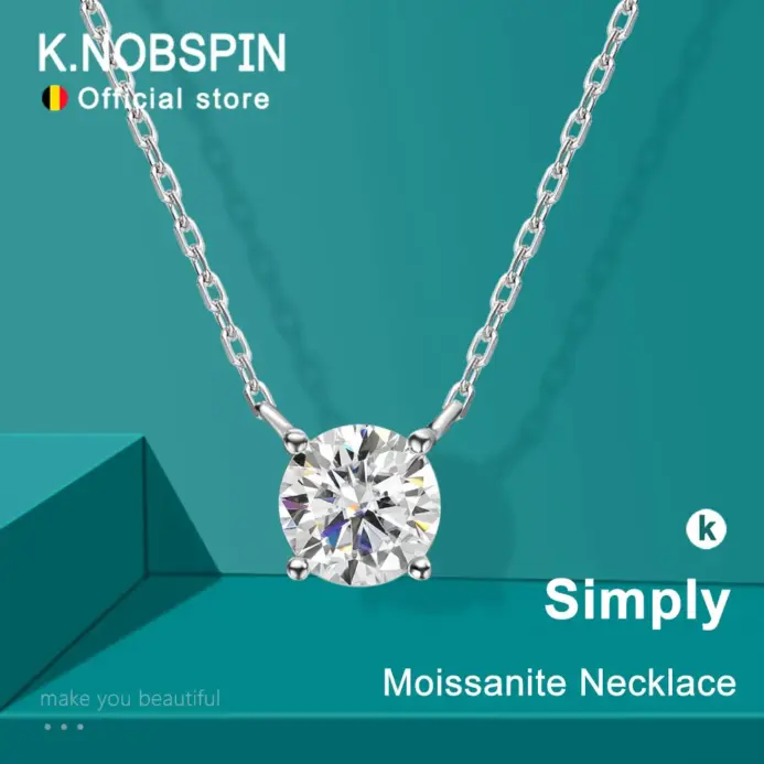 KNOBSPIN D VVS1 Collares de moissanita para mujer Solitario Pandent Diamond GRA Certificado s925 Chapado en plata Collar delicado de 18 k 1