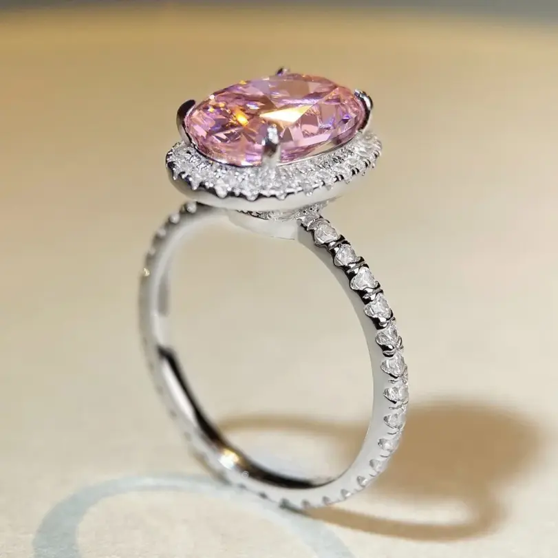 5CT 9*11mm anillo de Halo de diamante de alto carbono de corte ovalado para mujer 100% Plata 925 brillante compromiso boda banda joyería fina 4