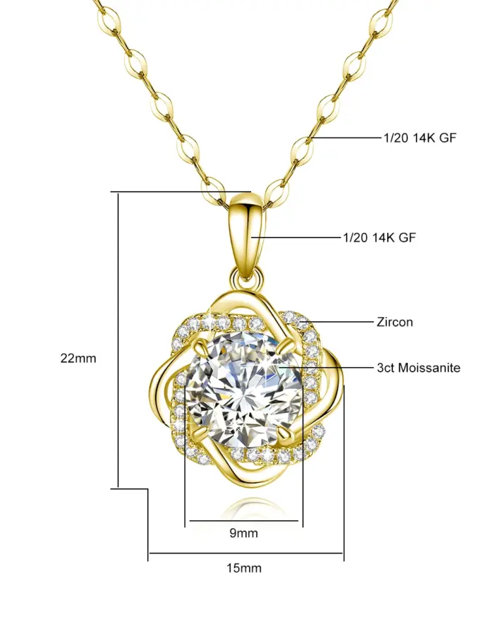 Colgante de flor de moissanita de Color D de 3 quilates de lujo, collar relleno de oro de 1/20 de 14K con certificado, regalo de joyería de cumpleaños y Navidad para mujer 2