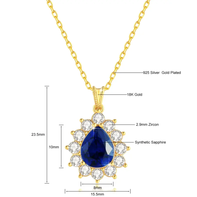 Collar con Colgante de Zafiro Azul 100% Oro 18K AU750 con Rubí/Esmeralda, Cadena con Certificado, para Eventos de Gala, para Mujer 4
