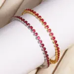 Buena calidad Simple redondo Cubic Zirconia Rosa rojo 5A CZ pulsera de cadena de tenis joyería clásica de moda para mujer 5