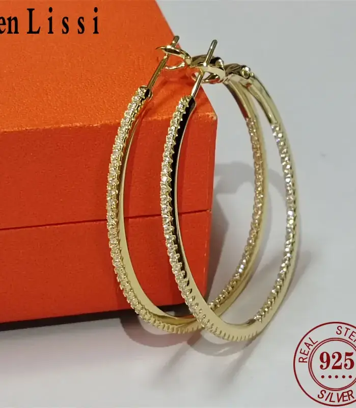 Pendientes de aro Senlissi -18 K de oro con diamantes para mujer, pendientes de plata de ley 925 originales a la moda, anillos Cьги Kotyьца, oro Real 1