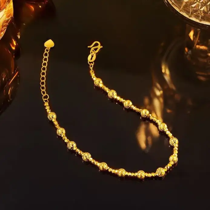 Pulsera de lujo con forma de bola de discoteca para mujer, oro puro 24K 9999, oro real, pulsera de ojo de gato 2