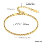 Pulseras de cuerda de acero inoxidable de 2-5MM para hombres y niños, pulsera de eslabones de Color dorado y plateado ajustable, regalo de joyería genial Punk Rock 9