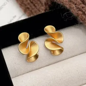 Plata de Ley 925 auténtica pendiente de tuerca de flor trenzada de oro de 18K para mujer joyería fina de personalidad minimalista accesorio de moda 1