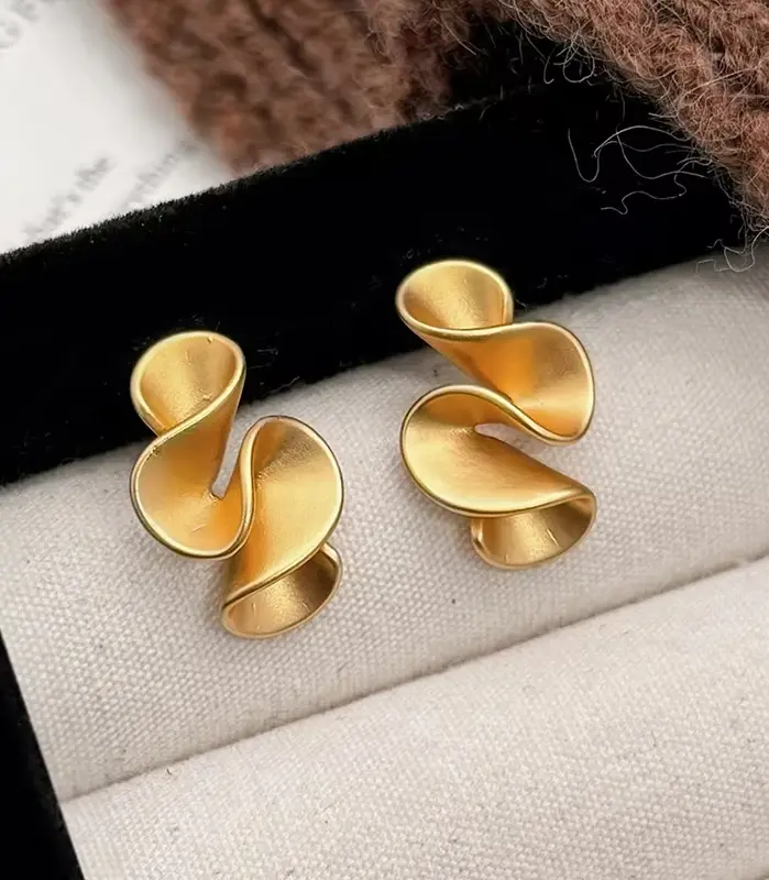 Plata de Ley 925 auténtica pendiente de tuerca de flor trenzada de oro de 18K para mujer joyería fina de personalidad minimalista accesorio de moda 1