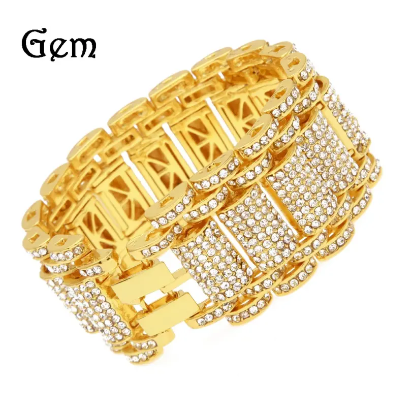 Pulsera de lujo de oro puro 24K 9999 de oro real de Hip-Hop para hombre, pulsera tridimensional de 35mm de ancho con diamantes exagerados 3