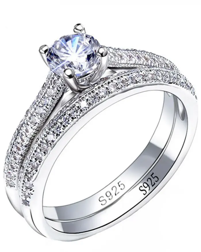 1 par de anillos de boda de Plata de Ley 925 Halo Vintage para mujer, joyería de regalo de aniversario, venta al por mayor 1