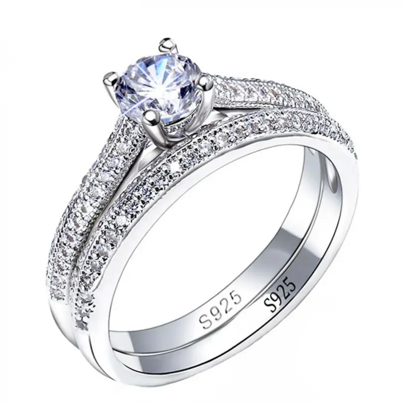 1 par de anillos de boda de Plata de Ley 925 Halo Vintage para mujer, joyería de regalo de aniversario, venta al por mayor 1