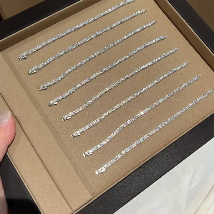 Lujo 2 2,5 3 4 5MM cadena de tenis de moissanita completa pulseras de pareja chapado en oro joyería de plata esterlina 925 regalo certificado GRA 1
