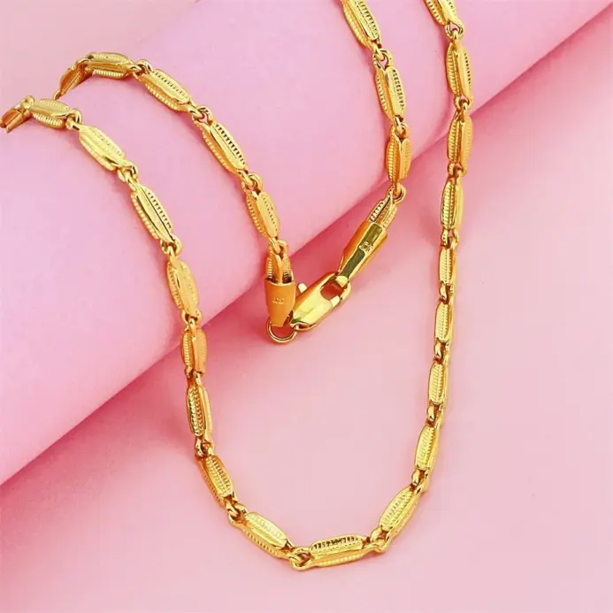 Collar de lujo con diseño de espiga de trigo en oro puro 24K 9999 para hombre y mujer 2