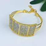 Collar geométrico de dos tonos, conjunto de joyería de 4 Uds para mujer, Collar grueso, pendientes colgantes, pulsera, anillo, regalos de fiesta de boda nupcial 4