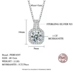 PERFANY-collar de moissanita 1-2CT para mujer, colgante de diamante de laboratorio de diseño cuadrado de plata S925, joyería de boda lujosa 3