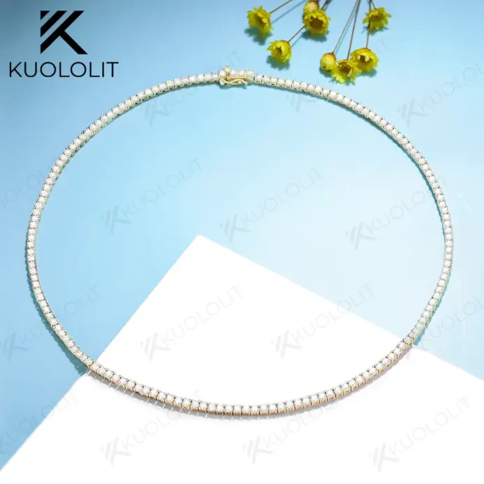 collar de tenis con 4 puntas de diamantes cultivados en laboratorio para mujer, collar redondo de oro sólido de 10 quilates de 3,0 2,5 y 2,0mm para regalo de Navidad 1