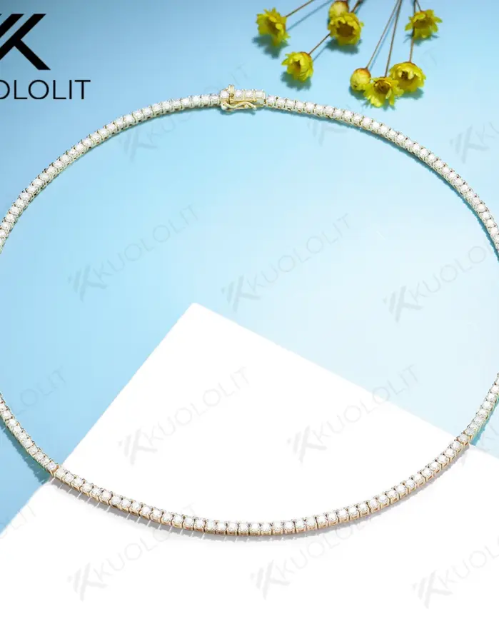 collar de tenis con 4 puntas de diamantes cultivados en laboratorio para mujer, collar redondo de oro sólido de 10 quilates de 3,0 2,5 y 2,0mm para regalo de Navidad 1